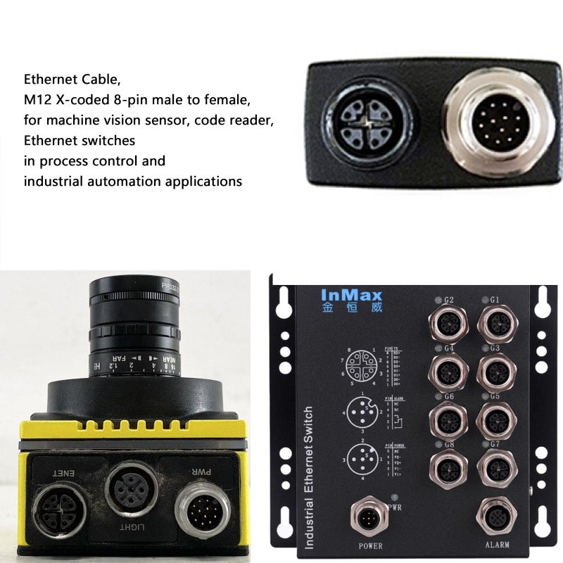 HangTon M12 Ethernet 8 Pin X Coded RJ45 CAT7e GigE Cable for Basler Cognex Keyence Datalogic Microscan Sick Camera Sensor High Speed Network Switch 2 Meter - Image 3